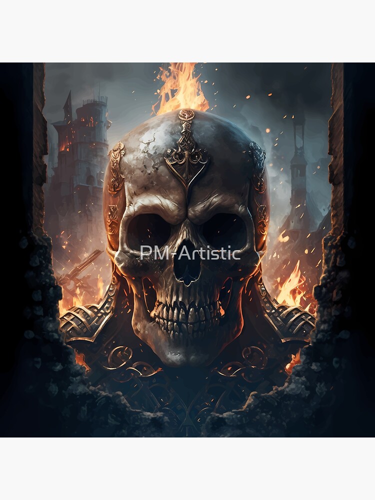Epischer mittelalterlicher Totenkopf mit Flammen | Poster
