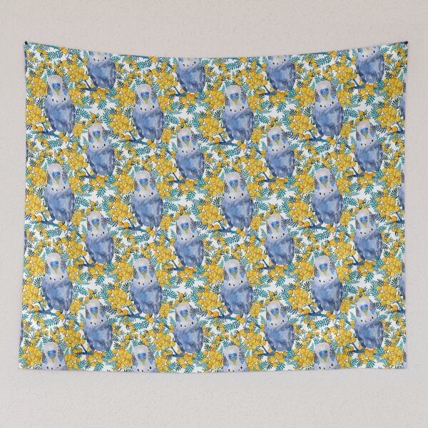 Item preview, Australian Budgerigar And Wattle Wildflower Pattern designed and sold by Sketchbook Designs.