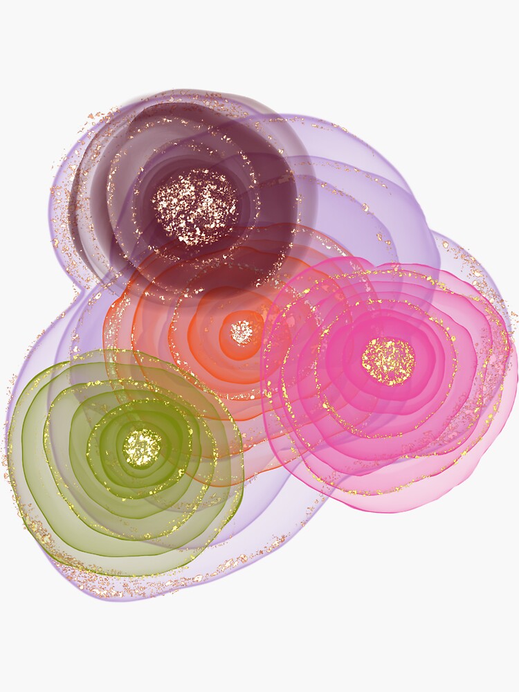 "Pink, green, orange shades with gold, Abstract art " Sticker for Sale