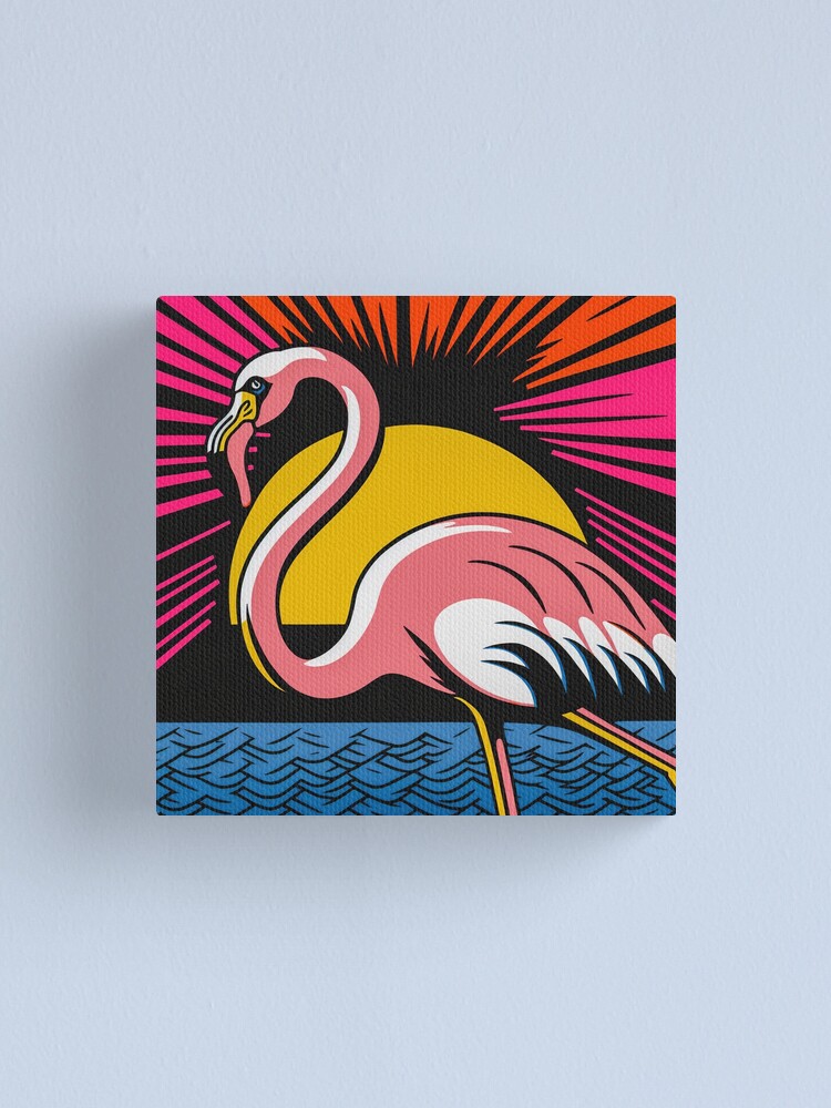 Cool Pop Art Flamingo Print | Surfing Flamingo Wall Art