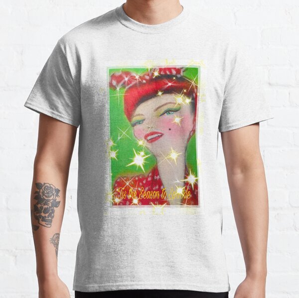 Holiday Retro Pin-Up Redhead Rockabilly Card Classic T-Shirt