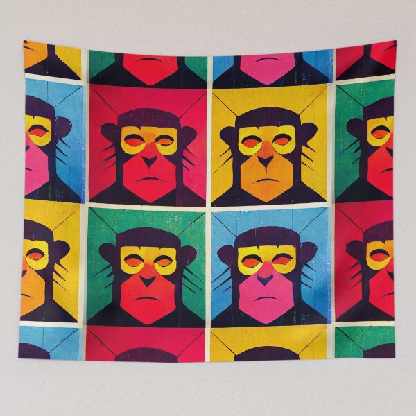 Item preview, Colourful collage of four monkeys as a comic figure - pop art designed and sold by Rogervdb.