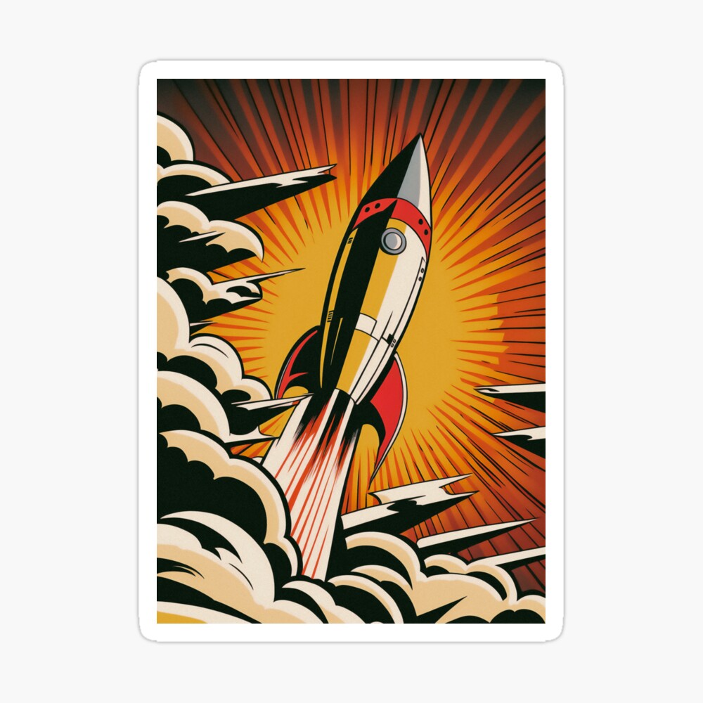 To the moon! Pop Art Rocket - Vintage poster in the style of