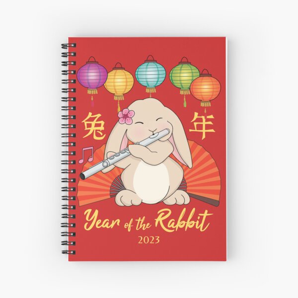 Flute Bunny Chinese New Year of the Rabbit 2023 Spiral Notebook