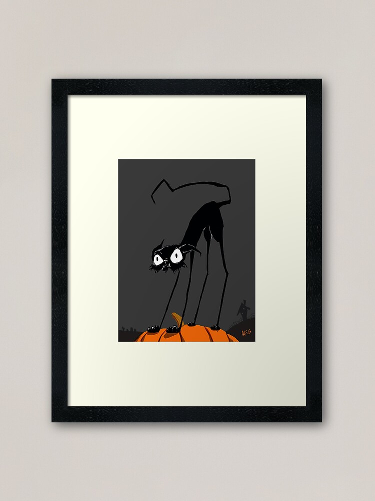 Alternate view of Inktober 2017 Day 27 - Halloween Cat on Pumpkin Framed Art Print
