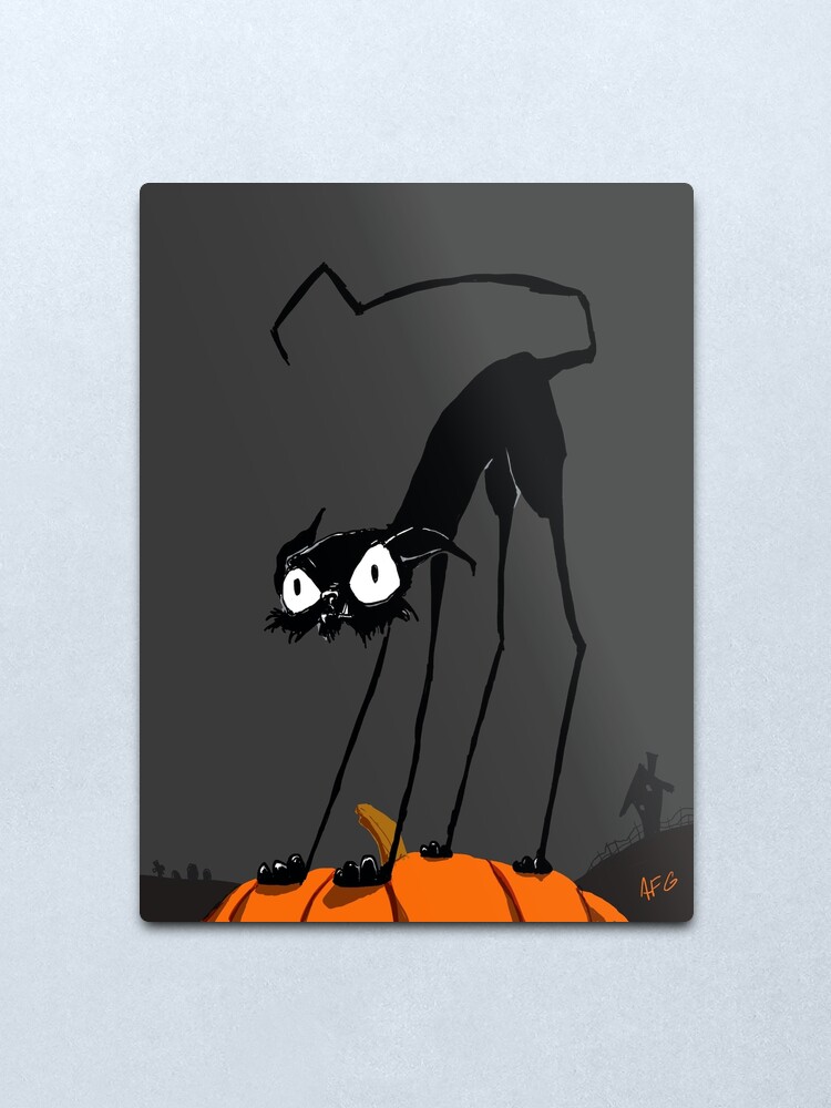 Alternate view of Inktober 2017 Day 27 - Halloween Cat on Pumpkin Metal Print