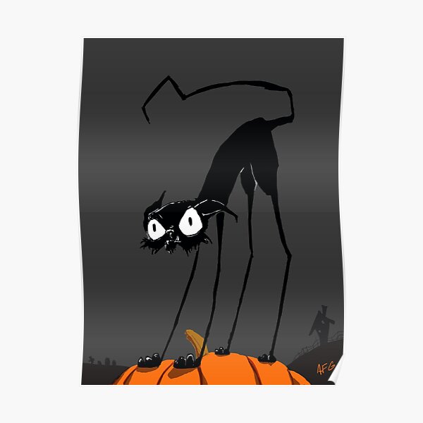 Inktober 2017 Day 27 - Halloween Cat on Pumpkin Poster