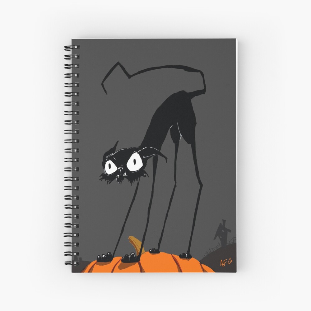 Inktober 2017 Day 27 - Halloween Cat on Pumpkin Spiral Notebook
