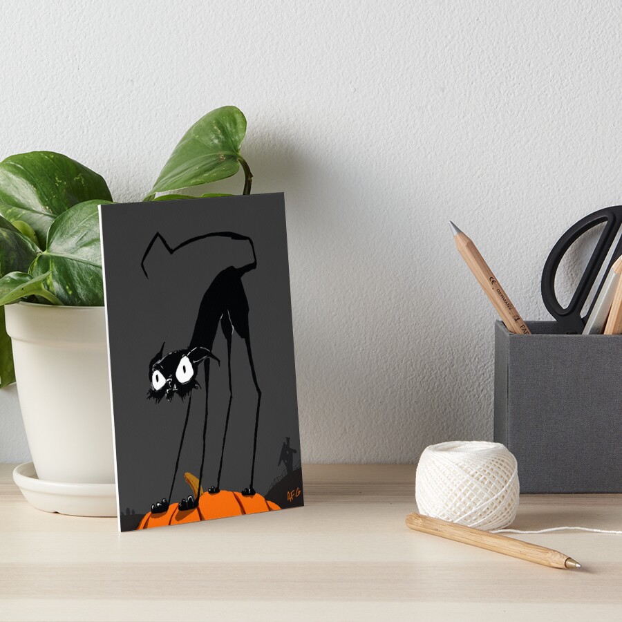 Inktober 2017 Day 27 - Halloween Cat on Pumpkin Art Board Print