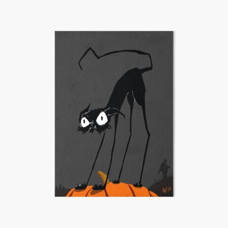 Inktober 2017 Day 27 - Halloween Cat on Pumpkin Art Board Print