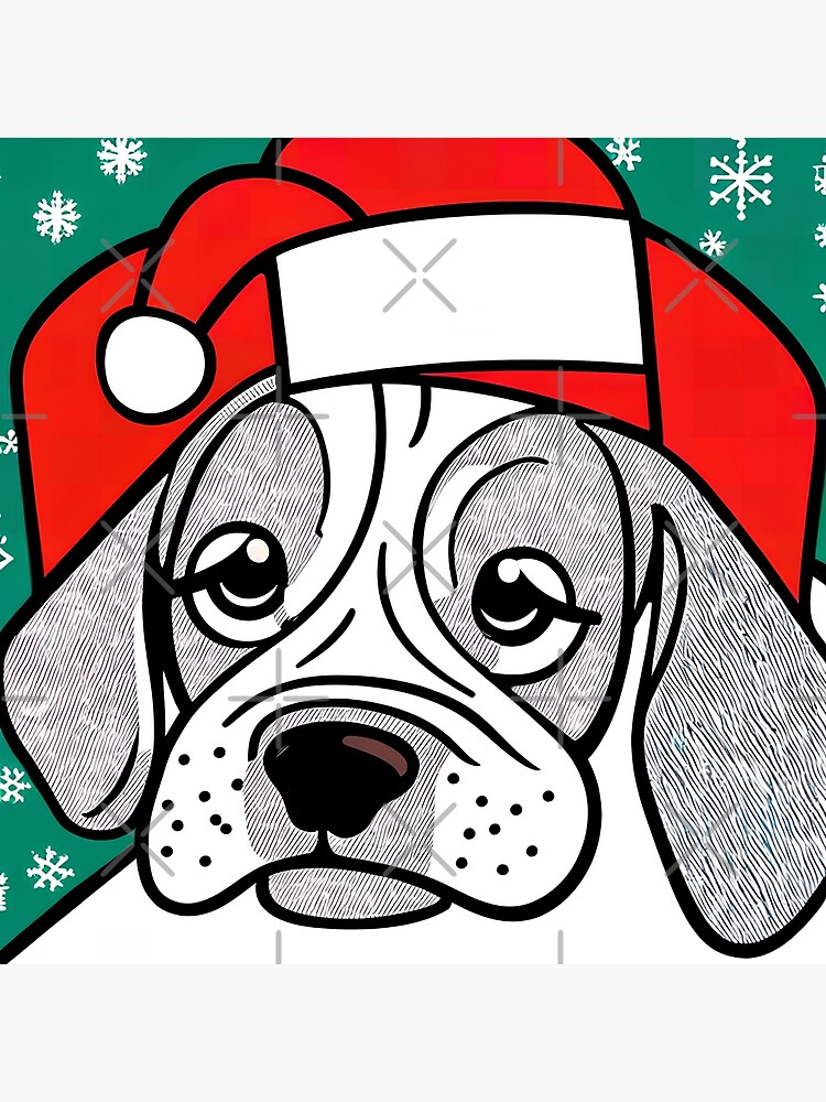 "Dog in a Santa Hat with a Snowy, Green Background Gift" Poster for