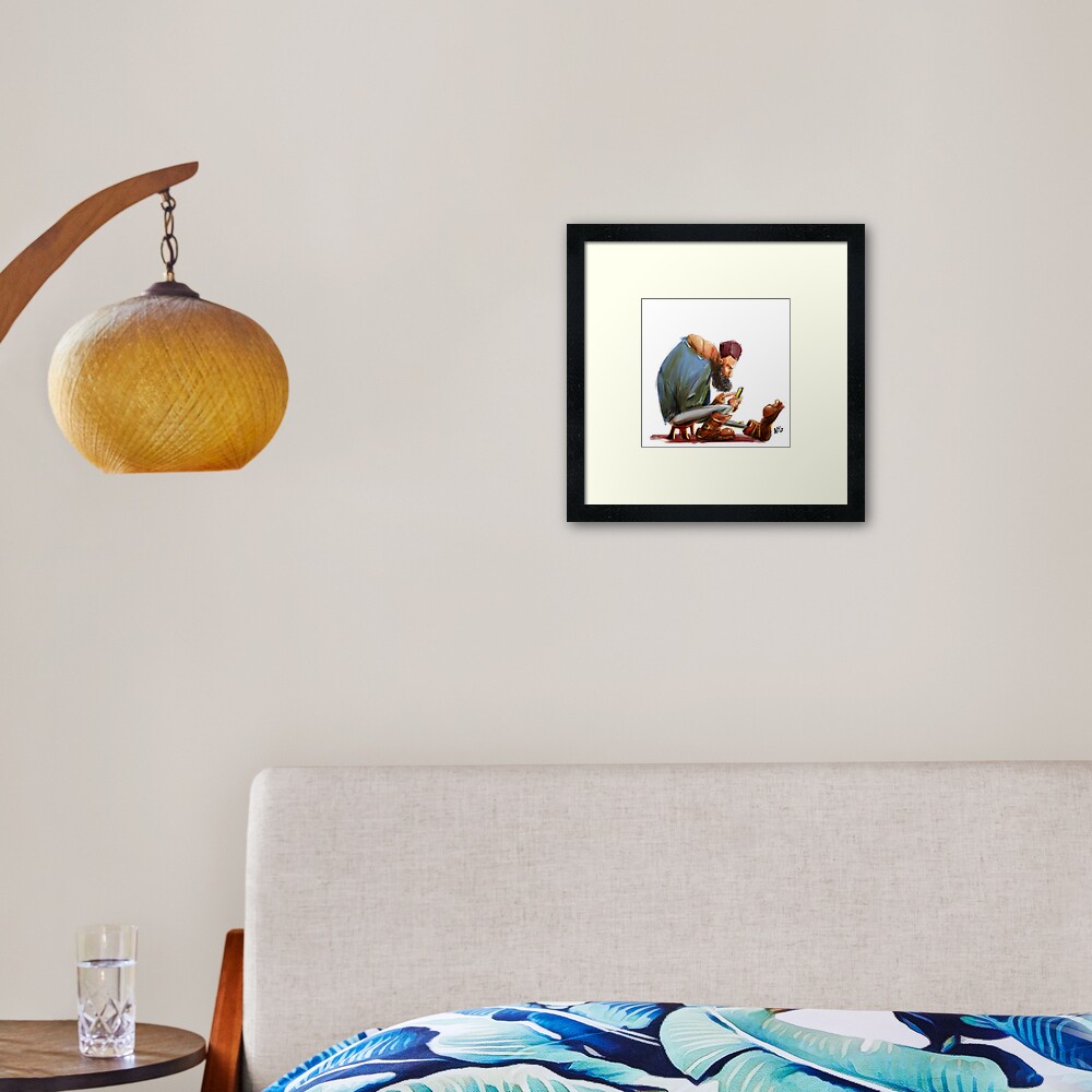 Big Feet Guy Playing with his Phone Framed Art Print