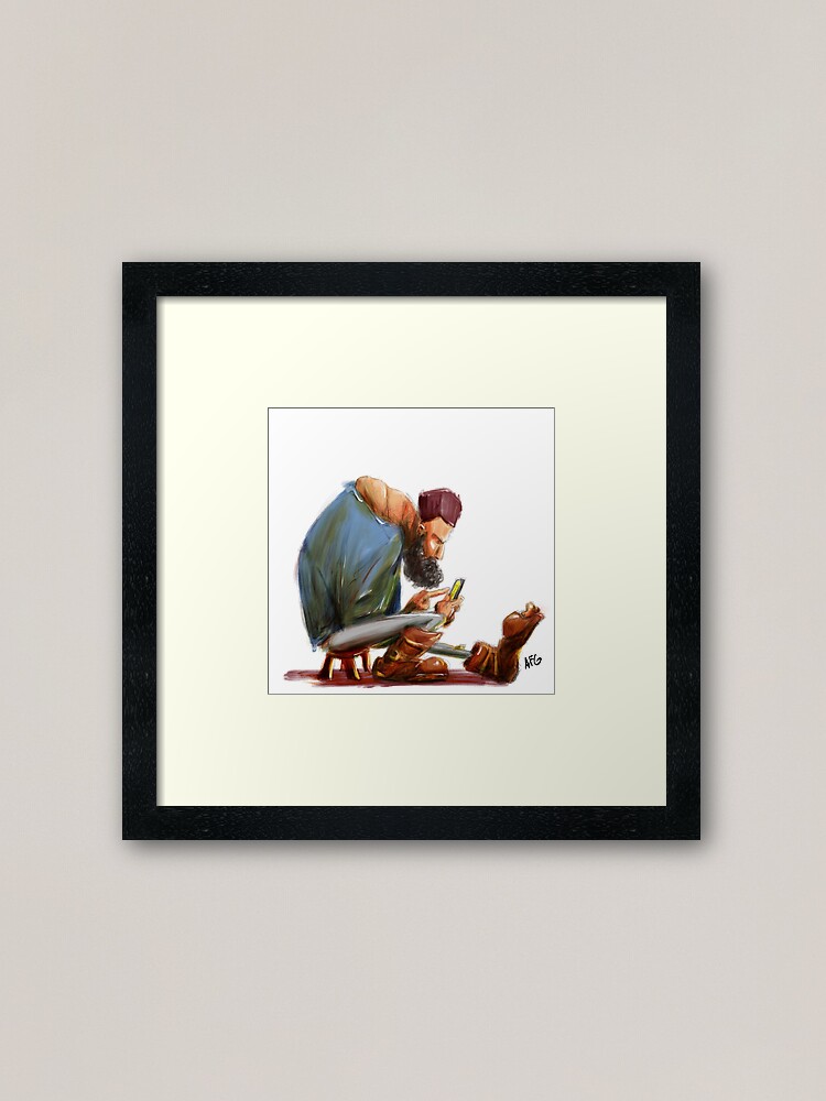Alternate view of Big Feet Guy Playing with his Phone Framed Art Print