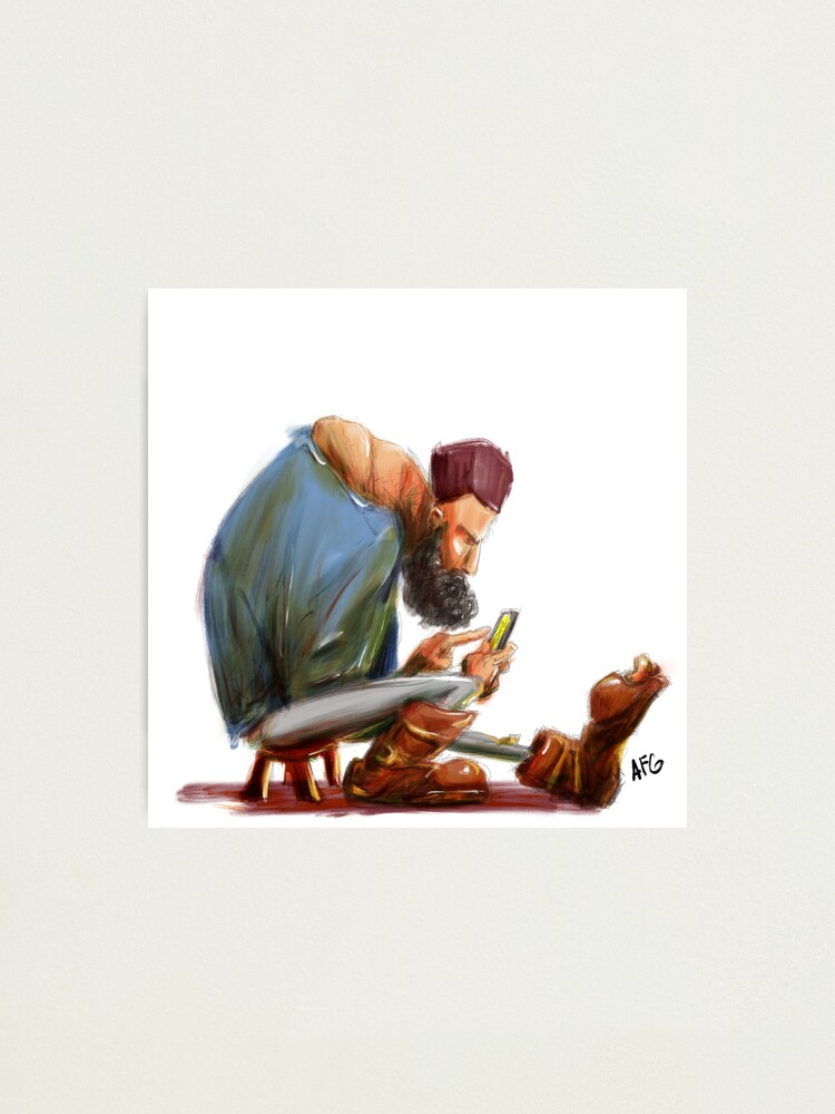 Alternate view of Big Feet Guy Playing with his Phone Photographic Print