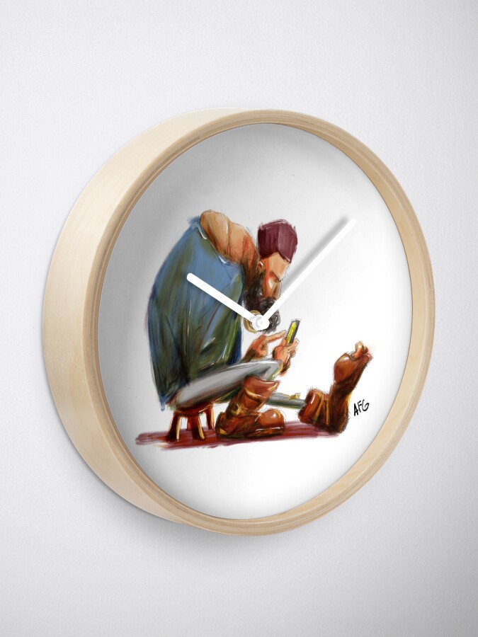 Alternate view of Big Feet Guy Playing with his Phone Clock