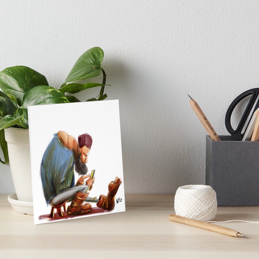 Big Feet Guy Playing with his Phone Art Board Print