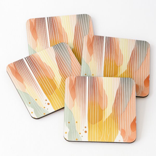 Artikelvorschau, "Palmer" - Watercolor Abstract Painting Stripes Pattern in Yellow, Red, White, Pink, Orange, Cream, entworfen und verkauft von HiArtify ❤️.