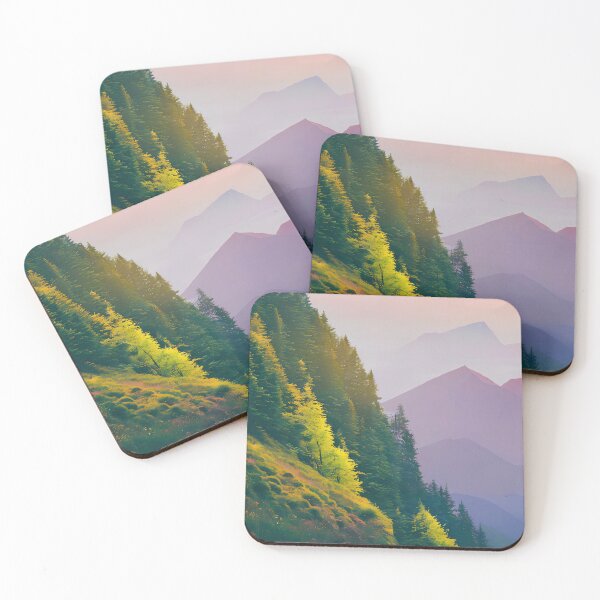 Item preview, Majestic Mountain Range with Pink Sunset Sky and Trees Gift designed and sold by TMelonShop.