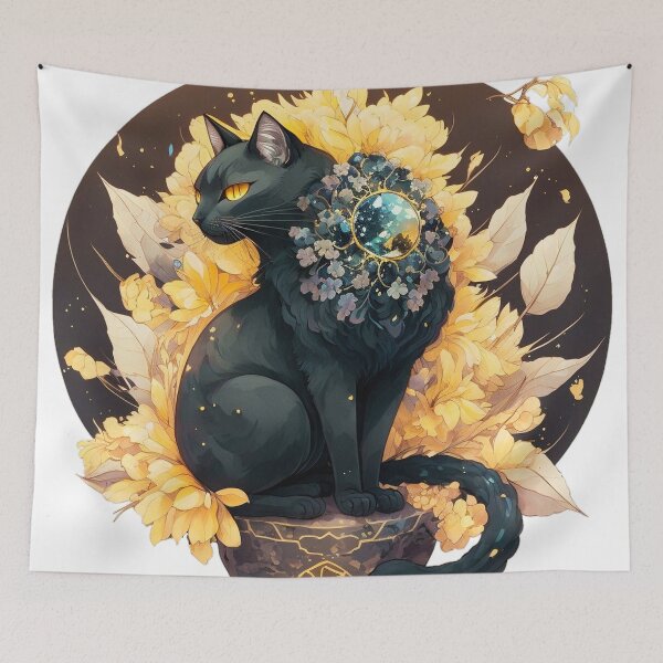 Item preview, Flowery black cat designed and sold by MckennaiiShop.