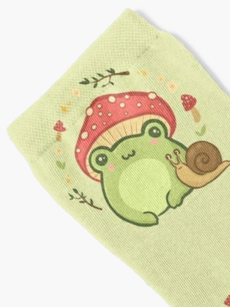 Cute Kawaii Frog with Toadstool Mushroom Hat and Snail