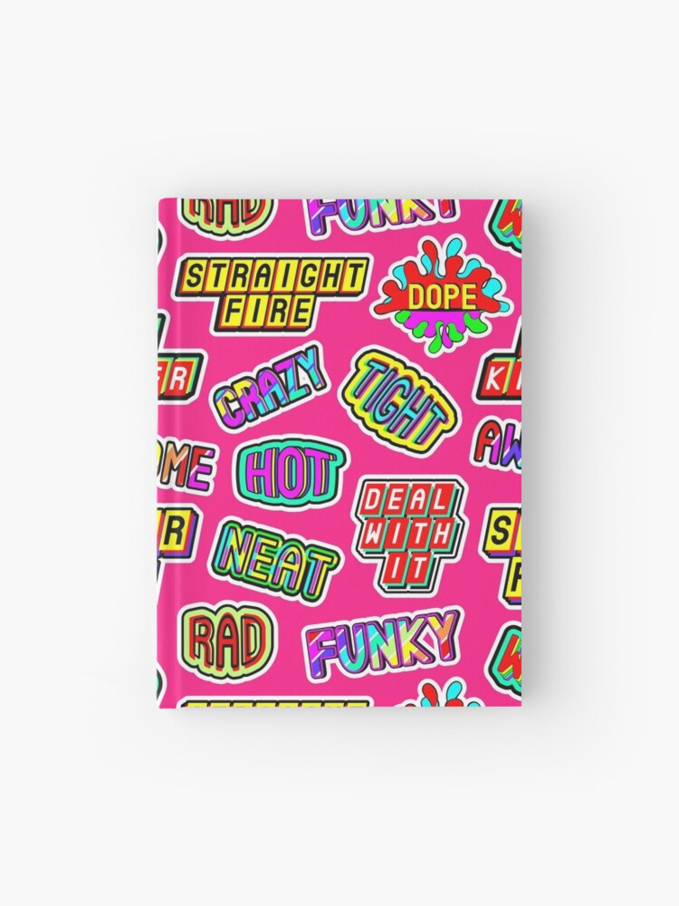 Seamless pattern with slang words and phrases: dope, straight fire, funky,  hot, deal with it, crazy, awesome, etc. | Hardcover Journal