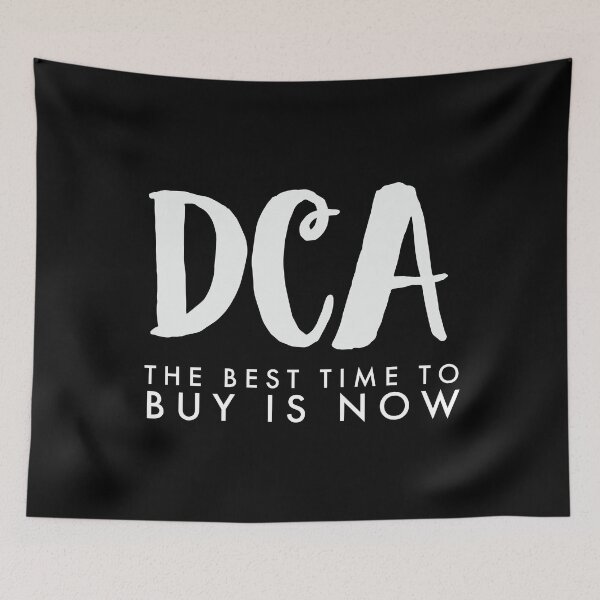 Item preview, DCA - The Best Time To Buy Is Now, gifts for Crypto traders, B&W designed and sold by Mobius Spot Collective.