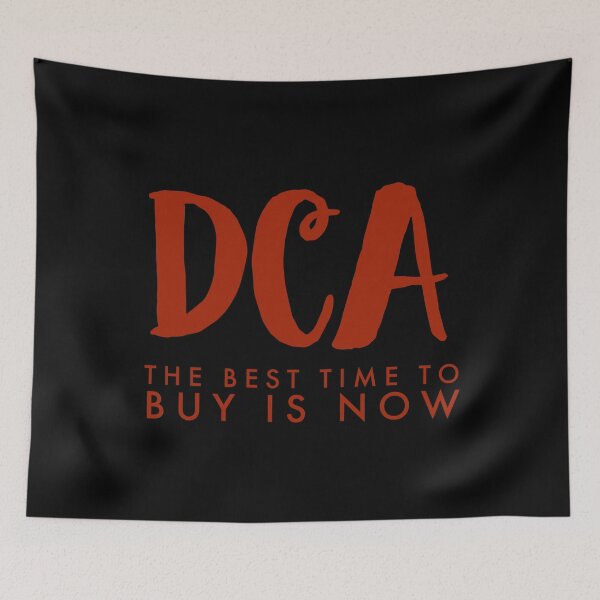 Item preview, DCA - The Best Time To Buy Is Now, gifts for Crypto traders, red designed and sold by Mobius Spot Collective.