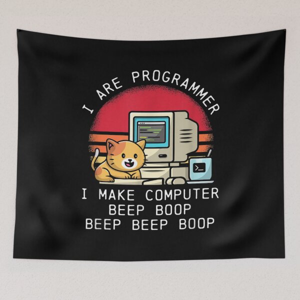 Aperçu de l'œuvre Je suis un chat drôle de programmeur, conception de cadeau de programmeur drôle créée et vendue par ThePatternArt  ⭐⭐⭐⭐⭐.