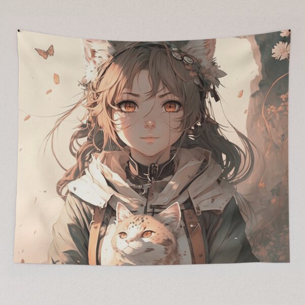 Item preview, Anime Girl With Cat designed and sold by ArtRogue.