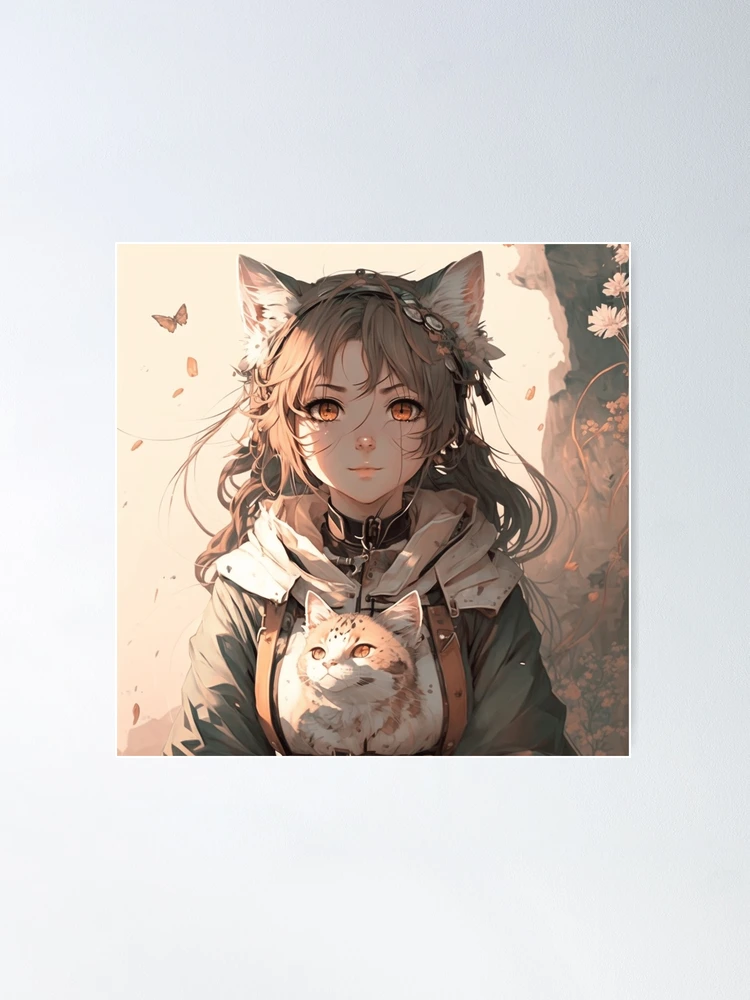 Anime Cat Girl Nekomimi Art Anime Girl HD Poster, 300 GSM Quality