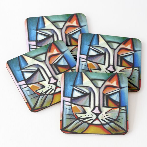 Item preview, CAT BLUE RED CUBISM designed and sold by Ashley Lustful.