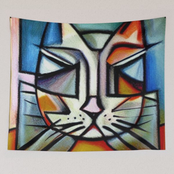Item preview, CAT BLUE RED CUBISM designed and sold by Ashley Lustful.