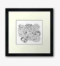 Doodle design headphones.Zenart music concept.Page for coloring book for adult. Framed Print