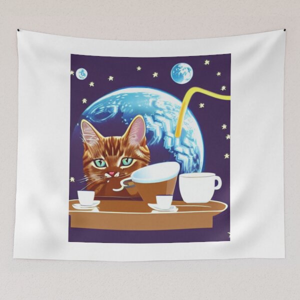 Item preview, Cat/kitten having coffee in the space designed and sold by artstore911.
