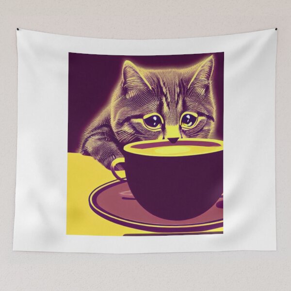 Item preview, Cat/kitten having coffee in the space designed and sold by artstore911.