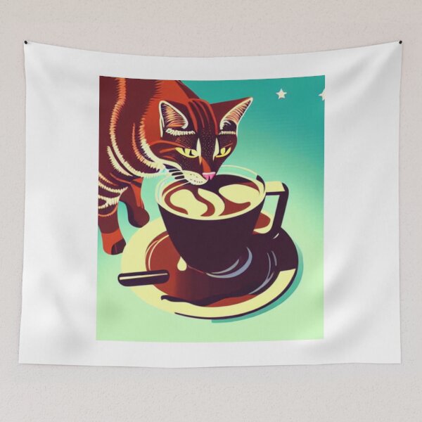 Item preview, Cat/kitten having coffee in the space designed and sold by artstore911.