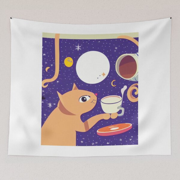 Item preview, Cat/kitten having coffee in the space designed and sold by artstore911.