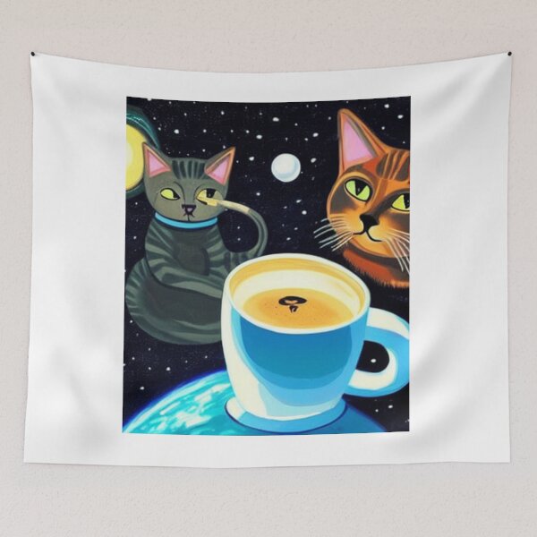 Item preview, Cat/kitten having coffee in the space designed and sold by artstore911.
