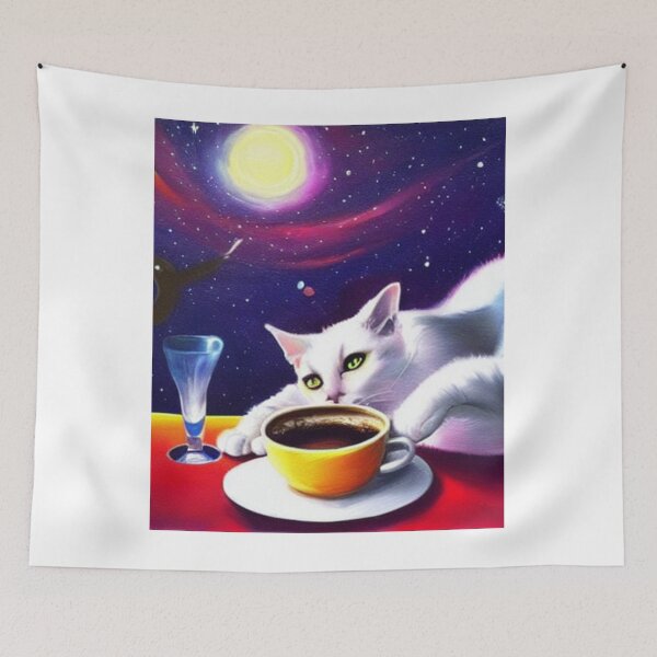 Item preview, Cat/kitten having coffee in the space designed and sold by artstore911.