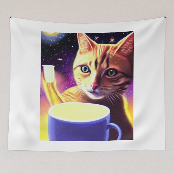 Item preview, Cat/kitten having coffee in the space designed and sold by artstore911.