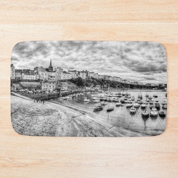 Item preview, Tenby Harbour Panorama, Pembrokeshire, Wales, Black And White designed and sold by Paul Thompson Photography.
