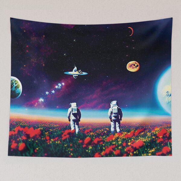 Item preview, astronauts, cosmonauts, in space, with flowers, cosmos, weird, fantasy art, space traveler, space art, universe designed and sold by SBlagojevic.