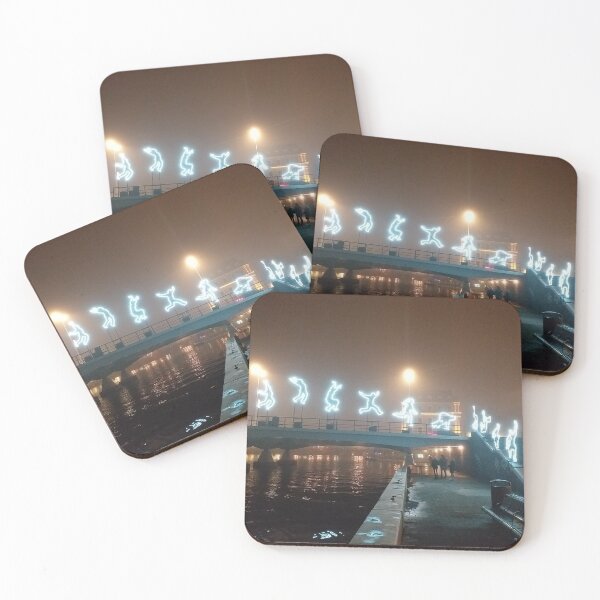 Item preview, Light tube figures at night on a bridge in Amsterdam. designed and sold by claireseyeview.
