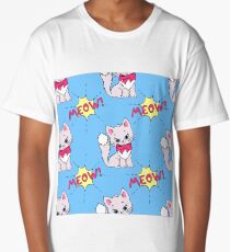 Cute meow seamless pattern print with cat Long T-Shirt