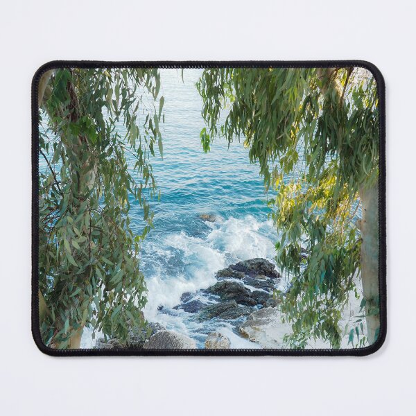 Item preview, Eucalyptus Trees Tumble to the Blue Ocean Corfu Greece Art Print nickbrayimages designed and sold by nickbrayimages.