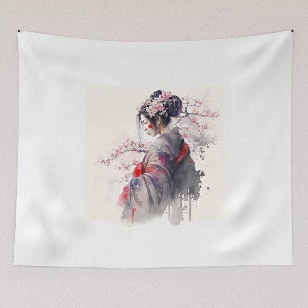 Item preview, Japanese Geisha in a Kimono with Sakura Flowers designed and sold by BigLoro.
