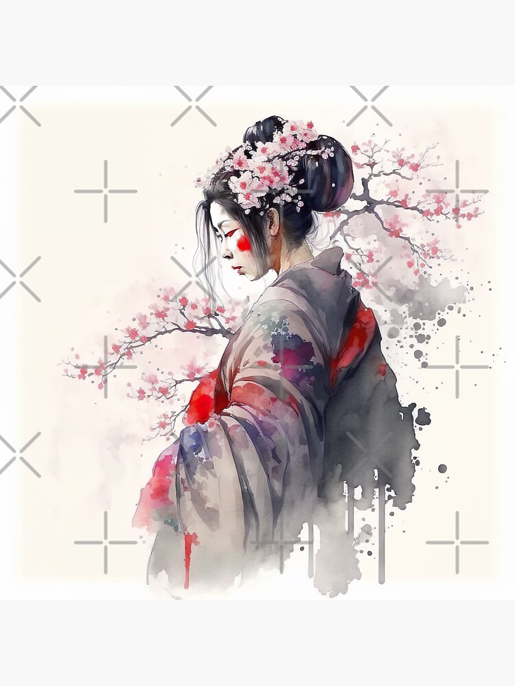 Japanese Geisha in a Kimono with Sakura Flowers Sticker by BigLoro