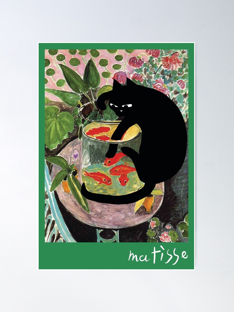 Thumbnail 2 of 3, Poster, matisse's goldfish and a cat designed and sold by Mitra Farmand.