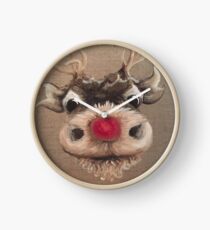 Rudolph Red Nose Reindeer Oil Painting by Angela Brown Art Clock