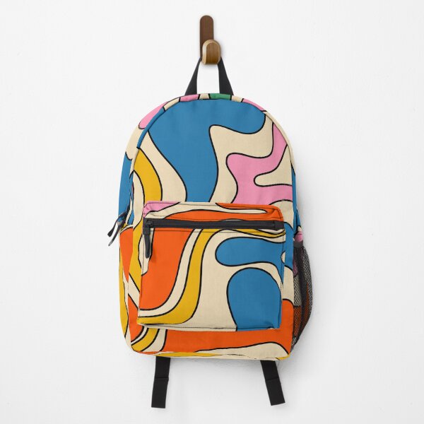 Item preview, Retro Liquid Swirl Colorful Lined Groovy Abstract Pattern Blue Pink Green Orange Mustard Beige designed and sold by kierkegaard.